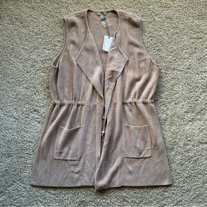 Barefoot Dreams CozyChic Ultra Lite Cascading Vest 1X Soft Camel Open Front NWT